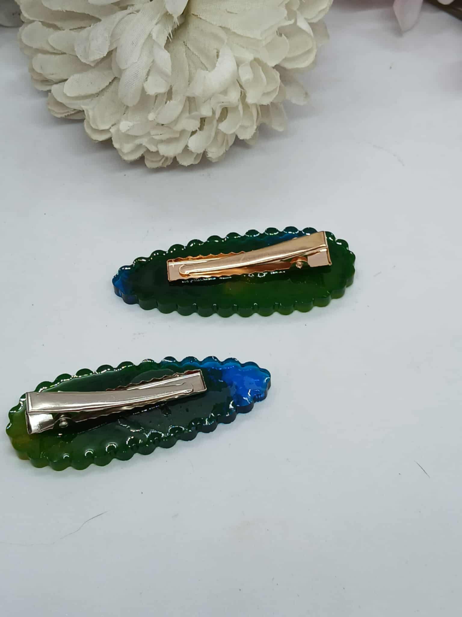 Barrettes NOEMIE vertes et bleues