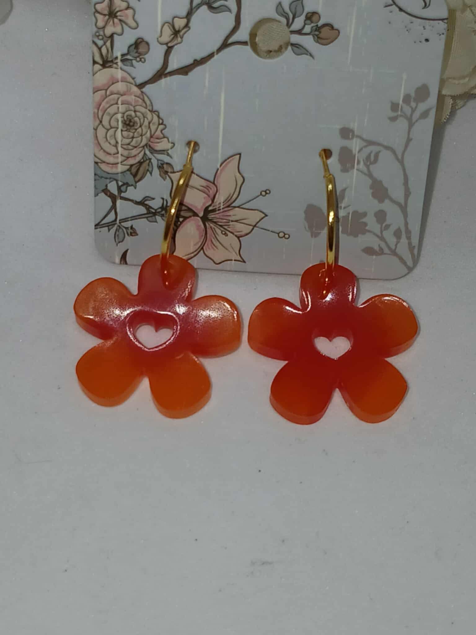 Boucles d'oreilles fleurs rouges / orange