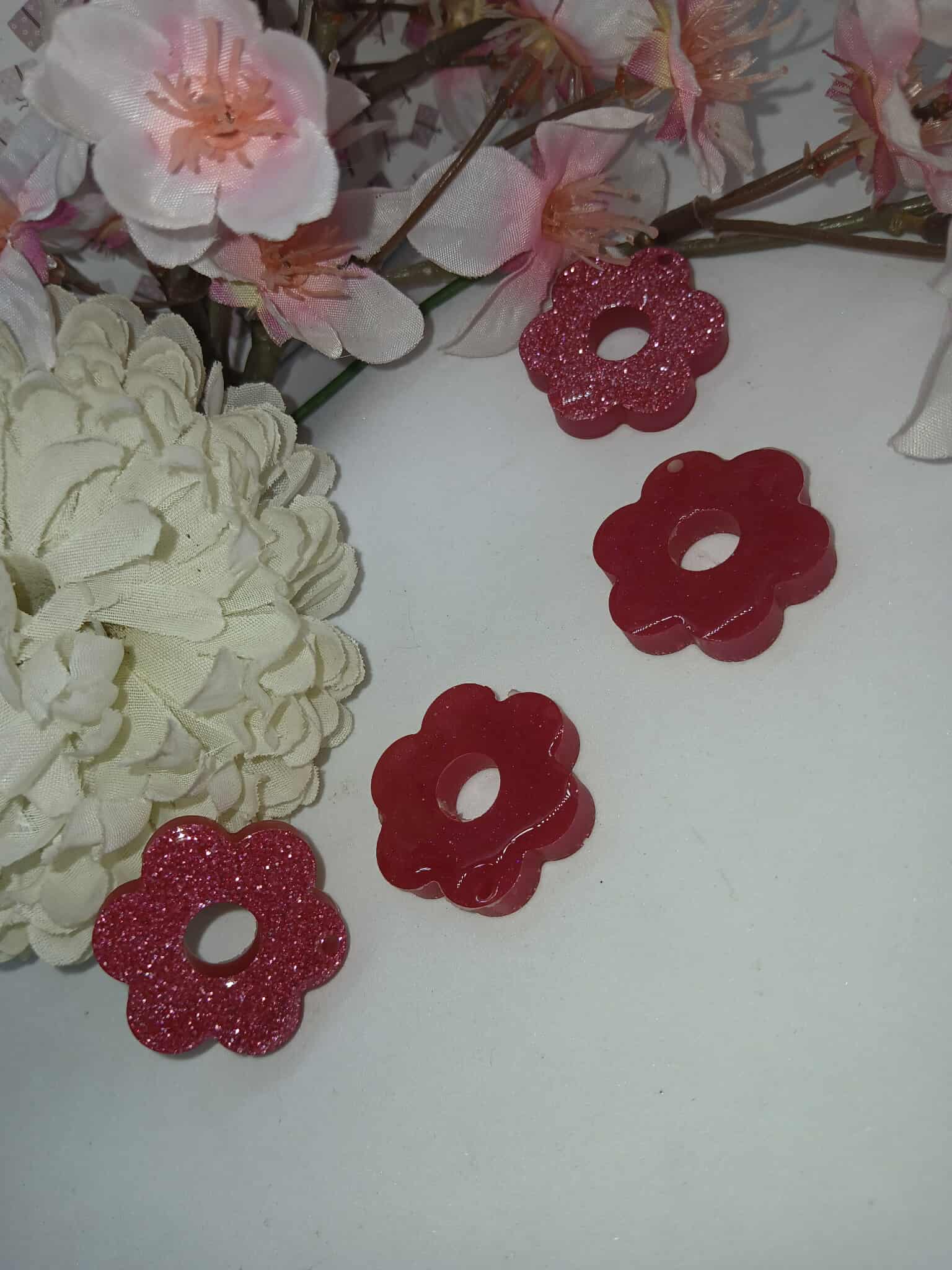 Boucles d'oreille en forme de fleur 6 Pétales N°6 rose pailleté