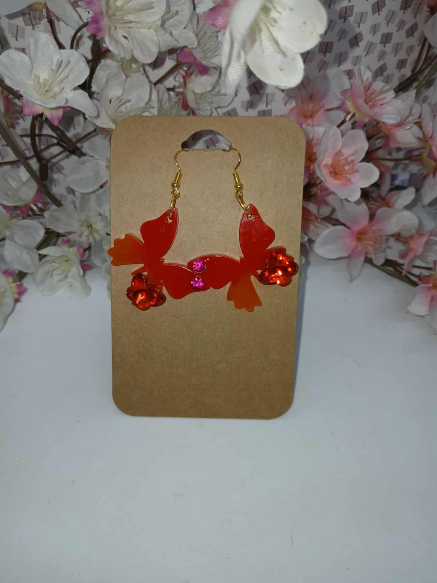 Boucles d'oreilles papillon rouges / orange