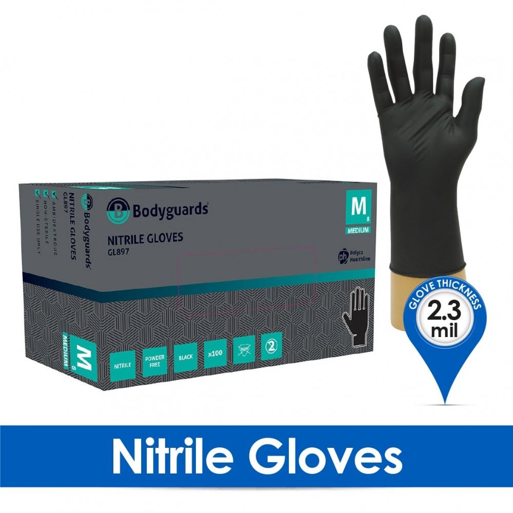 Nigrile gloves Bodyguards black, M size