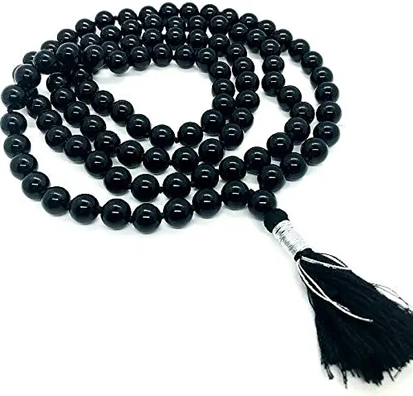 Black Tourmaline Mala Necklace | Black Tourmaline Mala|108 Prayer Beaded Mala Necklace| Hand Knotted Mala Bracelet | Japa Mala| 8mm Round Beads| Meditation Tassel |Buddhist Mala