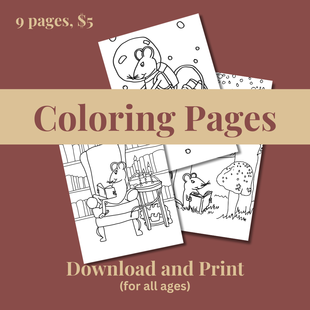 Downloadable Mouse Reading Coloring Pages