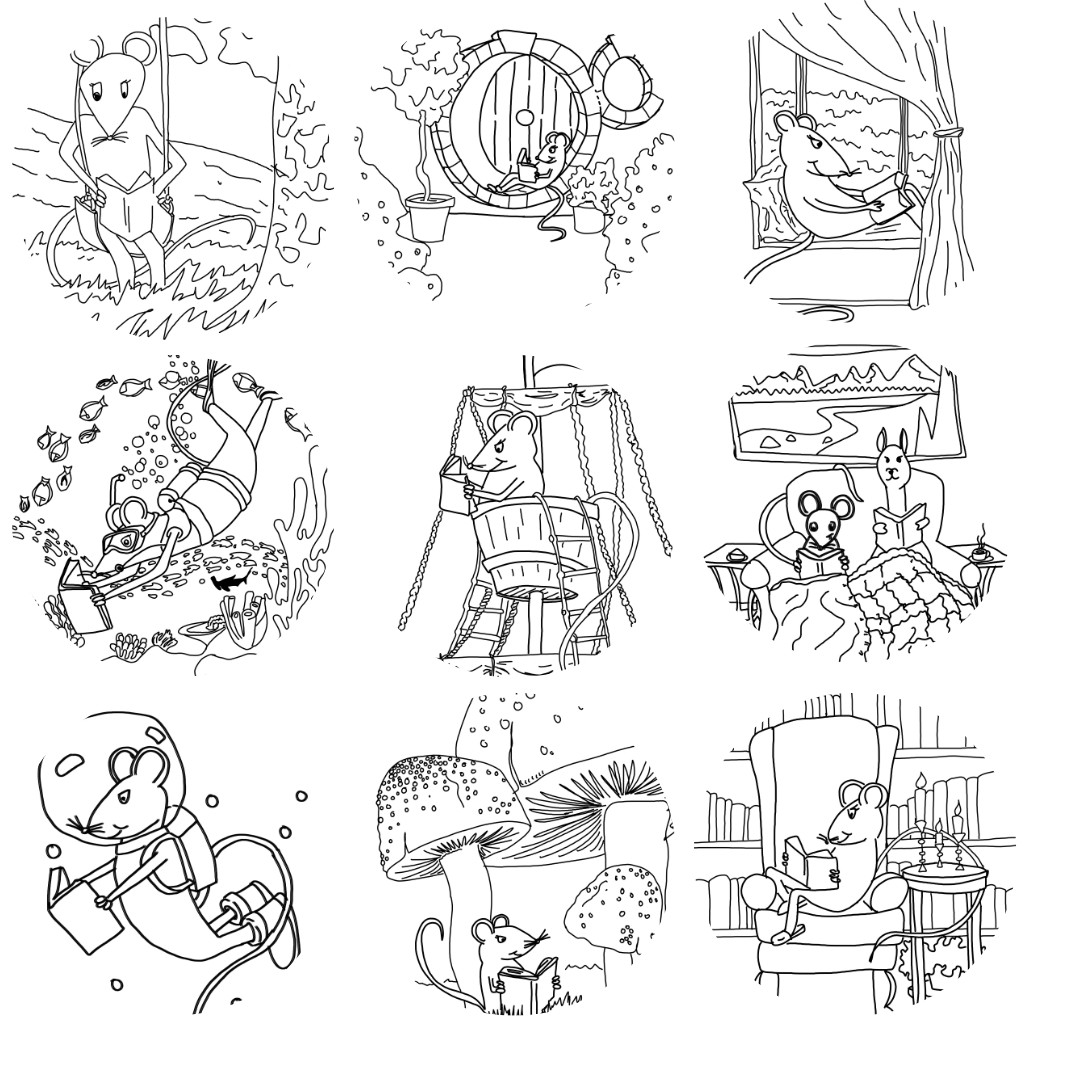 Downloadable Mouse Reading Coloring Pages