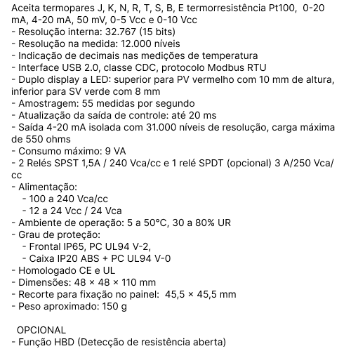 Controlador de temperatura Novus N1200