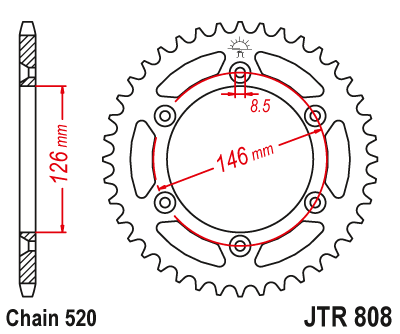 Galinė žvaigždė JT Sprockets JTR808  44 dantukai