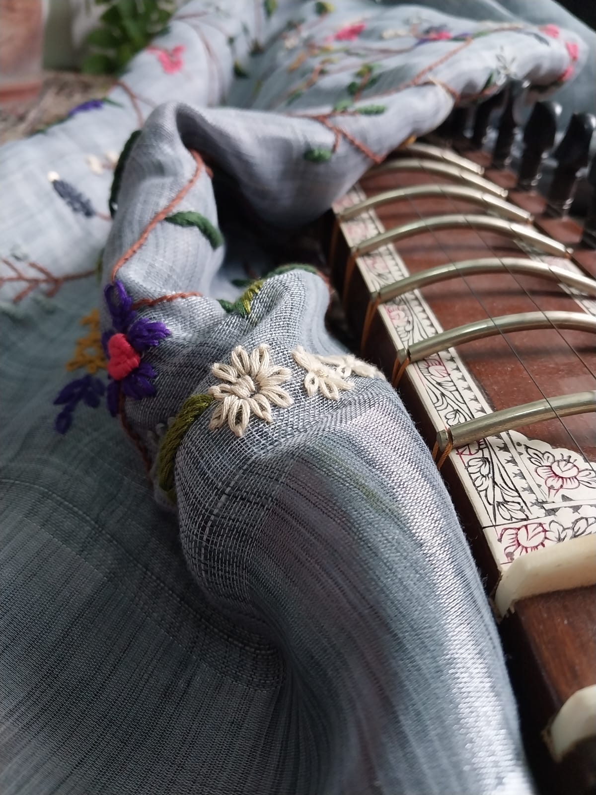 Original Linen Saree with Handwork