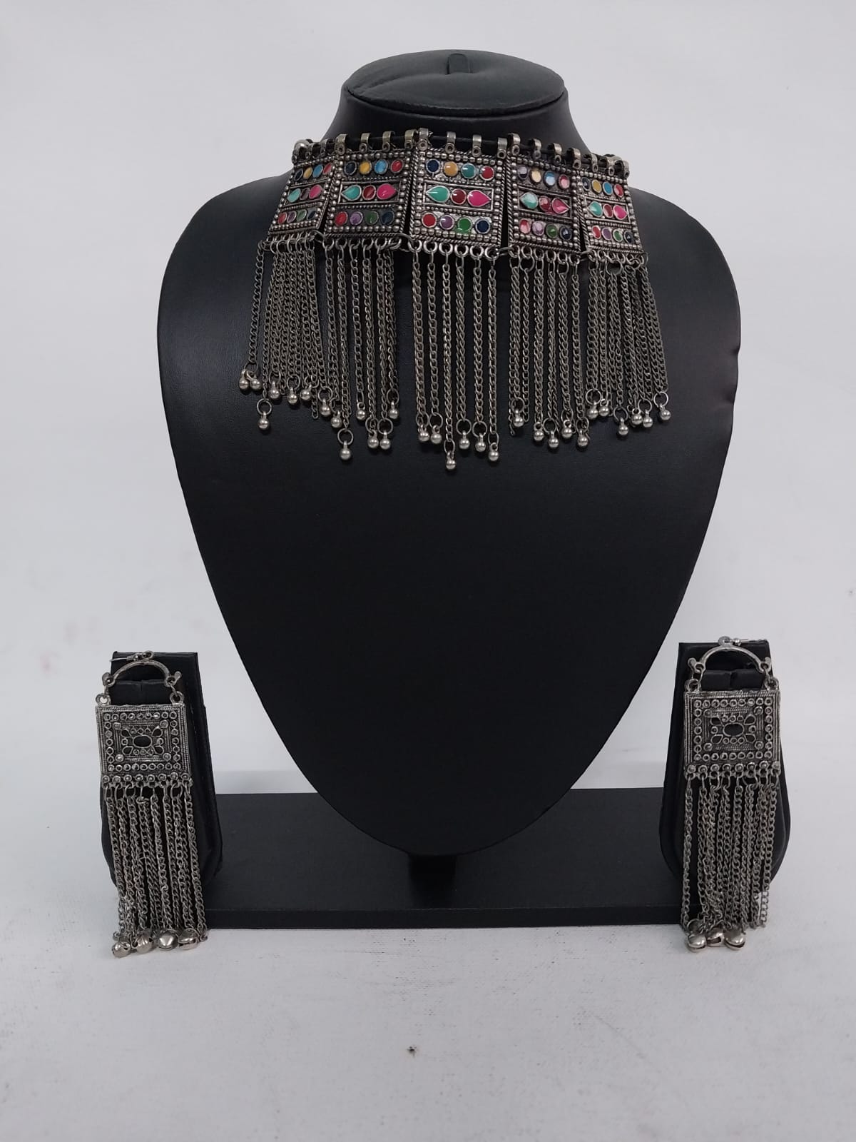 Oxidized Silver Necklace with Earrings