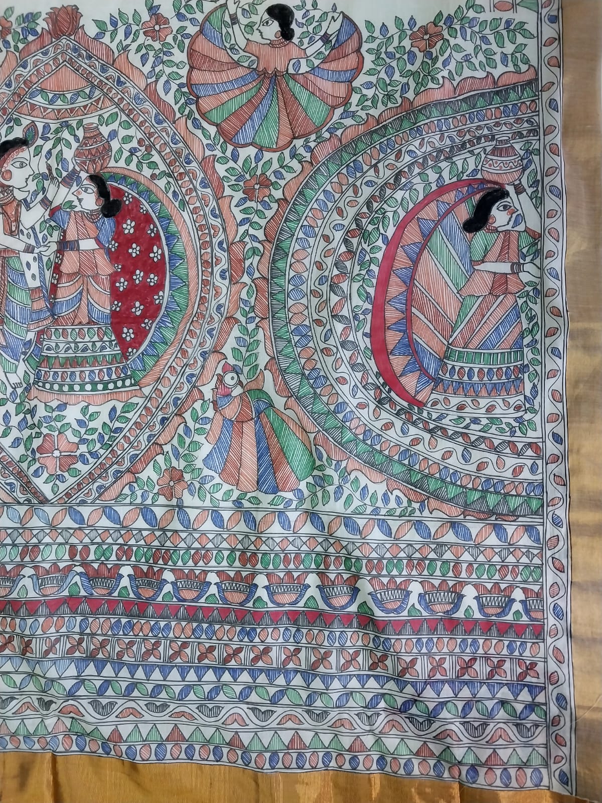 Madhubani Handpainted Saree on Kerala Cotton