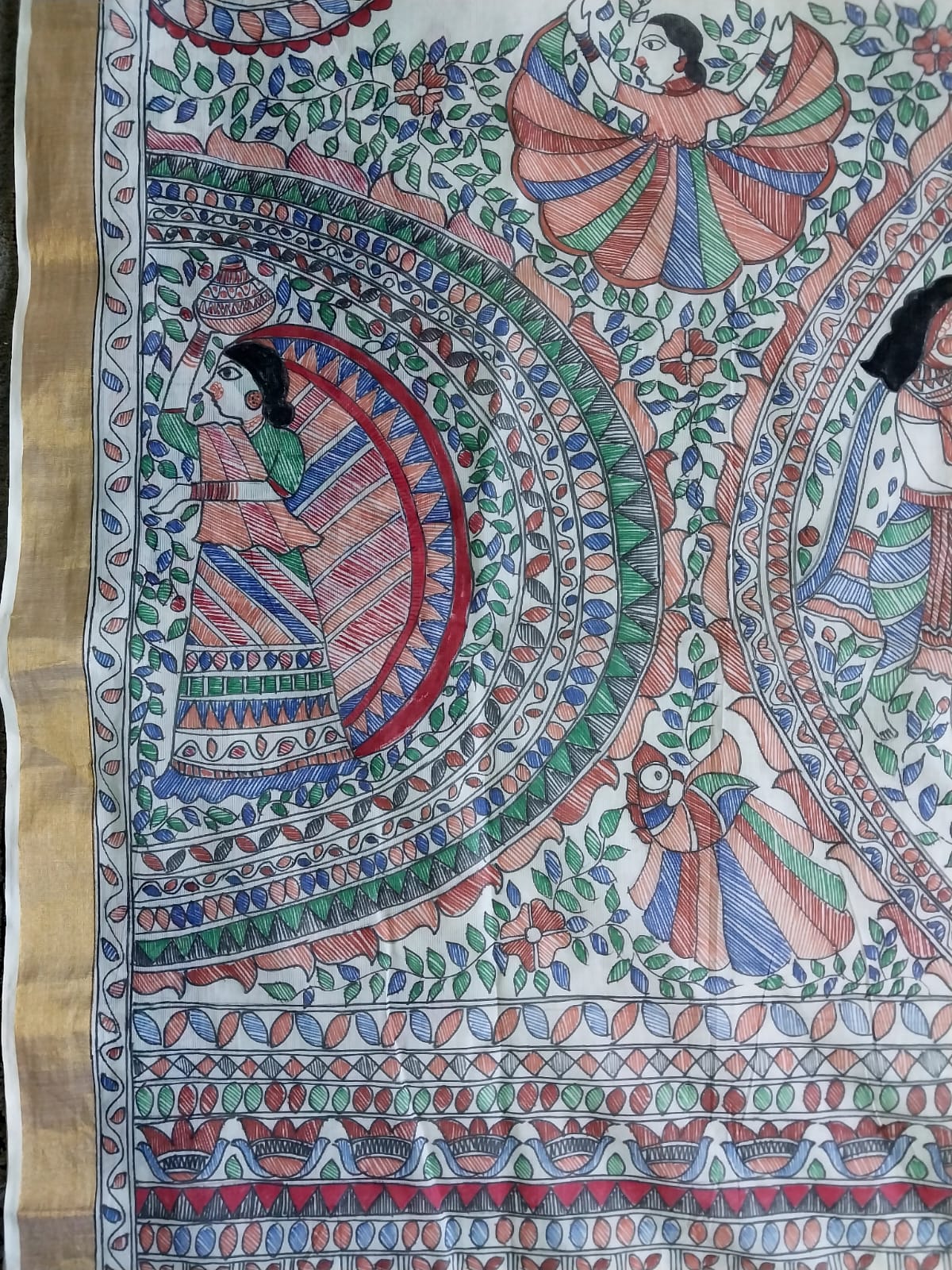 Madhubani Handpainted Saree on Kerala Cotton