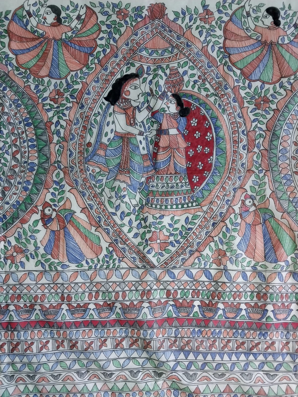 Madhubani Handpainted Saree on Kerala Cotton