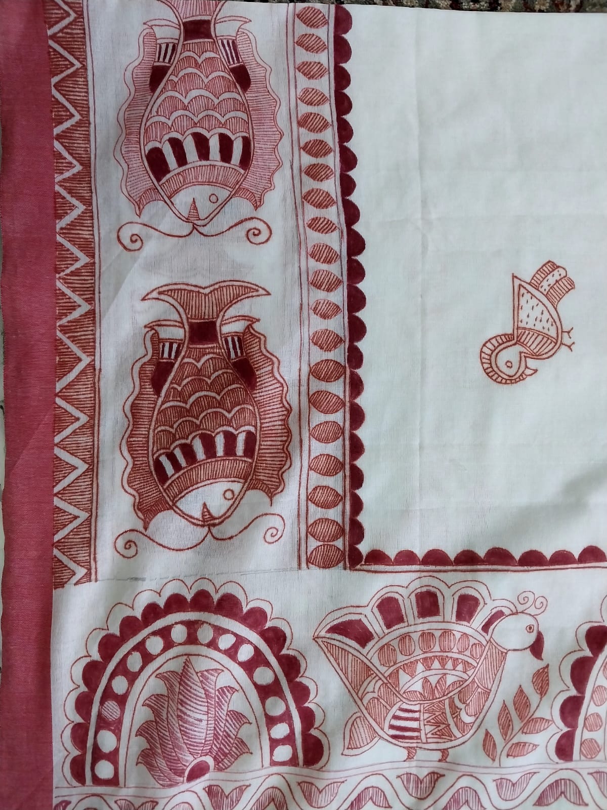 Madhubani Handpainted Saree on Khadi Cotton