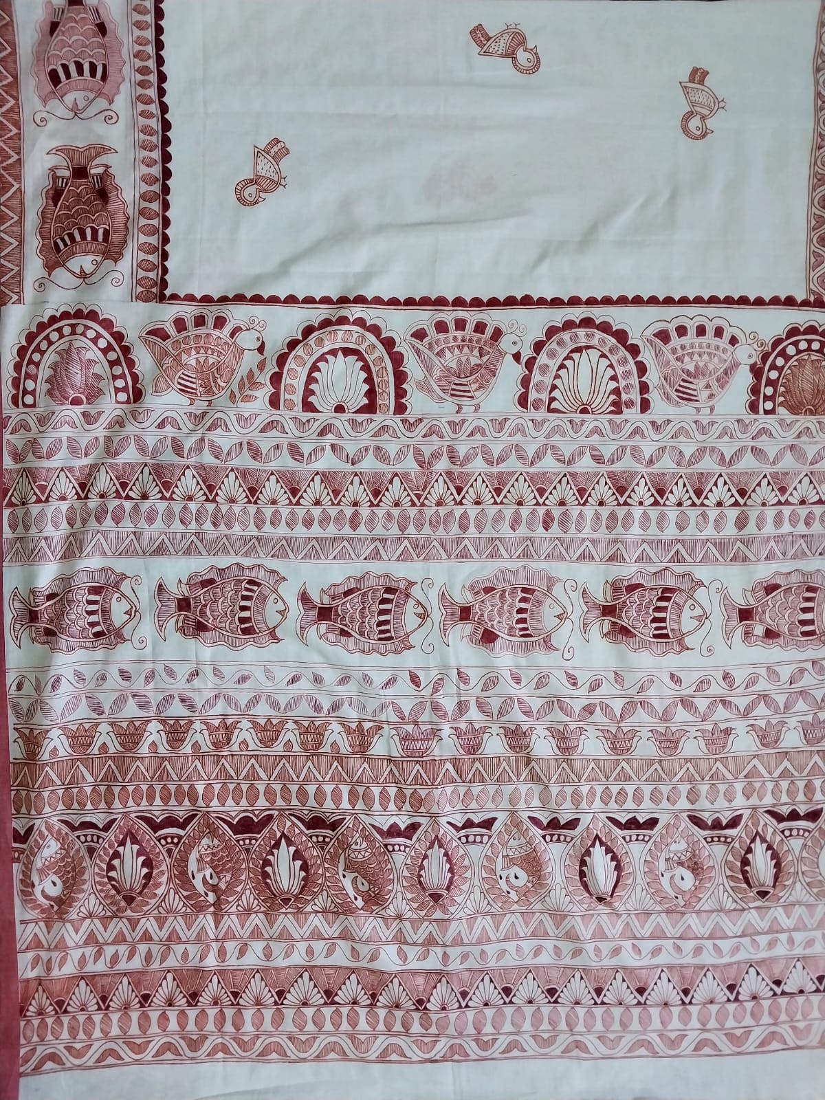 Madhubani Handpainted Saree on Khadi Cotton
