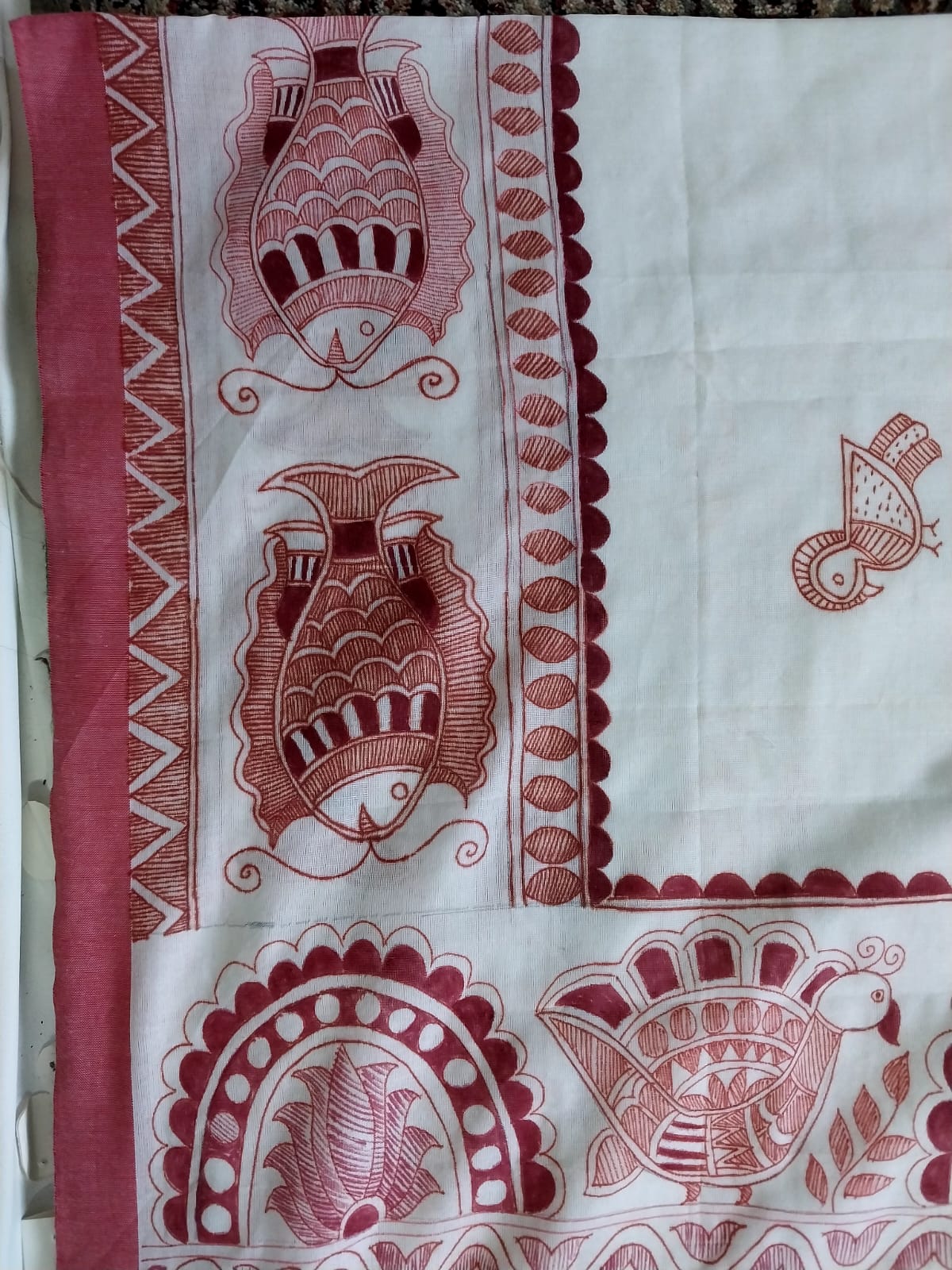 Madhubani Handpainted Saree on Khadi Cotton