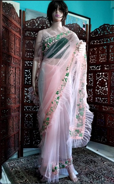 Exclusive Soft Net Embroidery Designer Saree