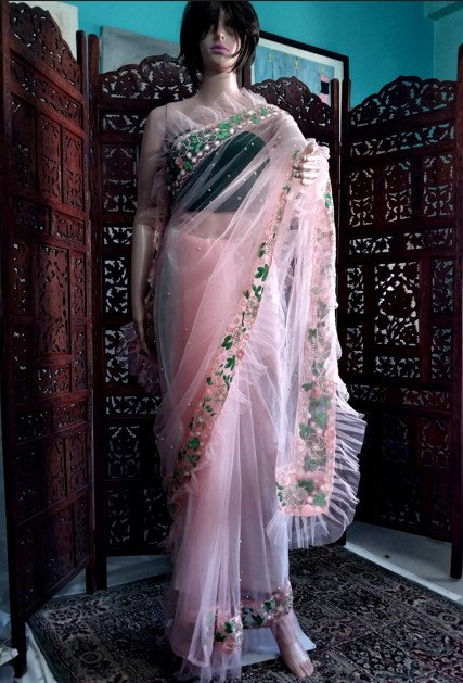 Exclusive Soft Net Embroidery Designer Saree