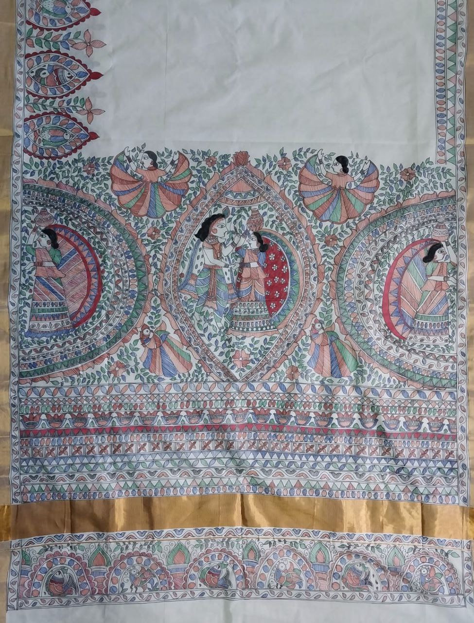 Madhubani Handpainted Saree on Kerala Cotton