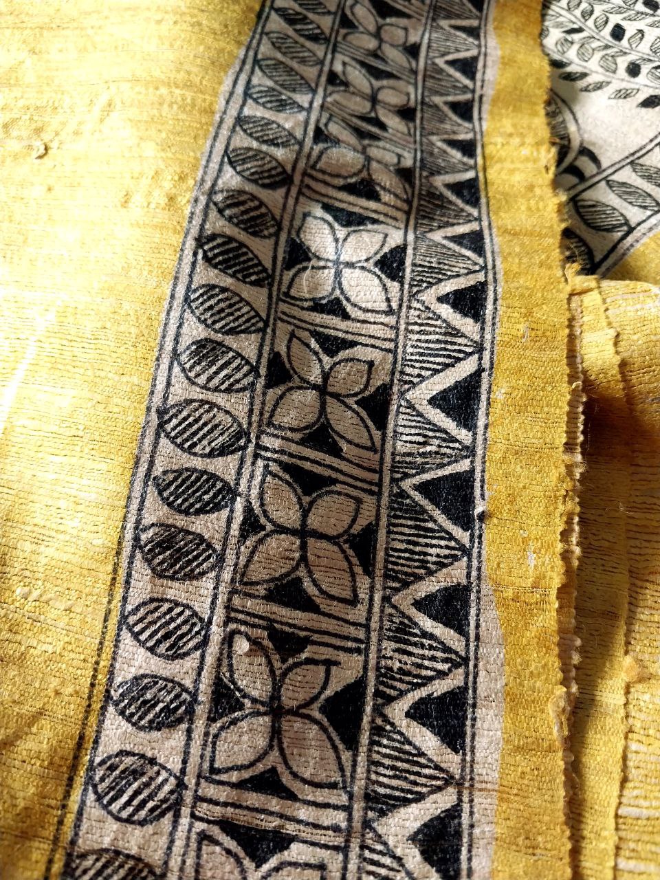 Madhubani Handpainted Saree on Pure Ghicha Tussar Saree with Running Blouse Piece