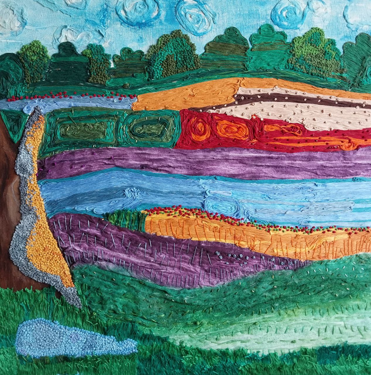 Original Painting on Canvas using thread work