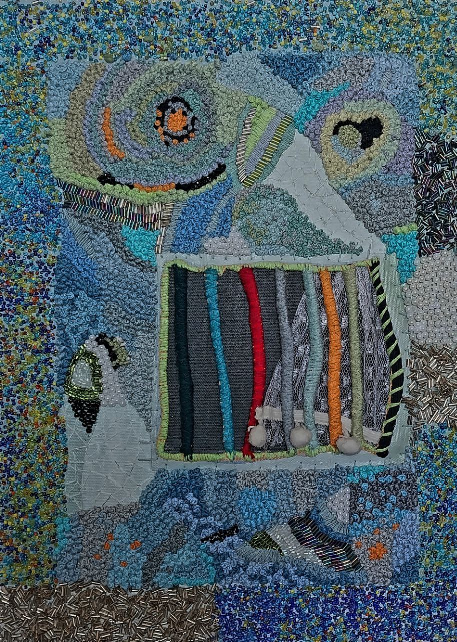 Original Painting on Canvas using Acrylic and Thread work