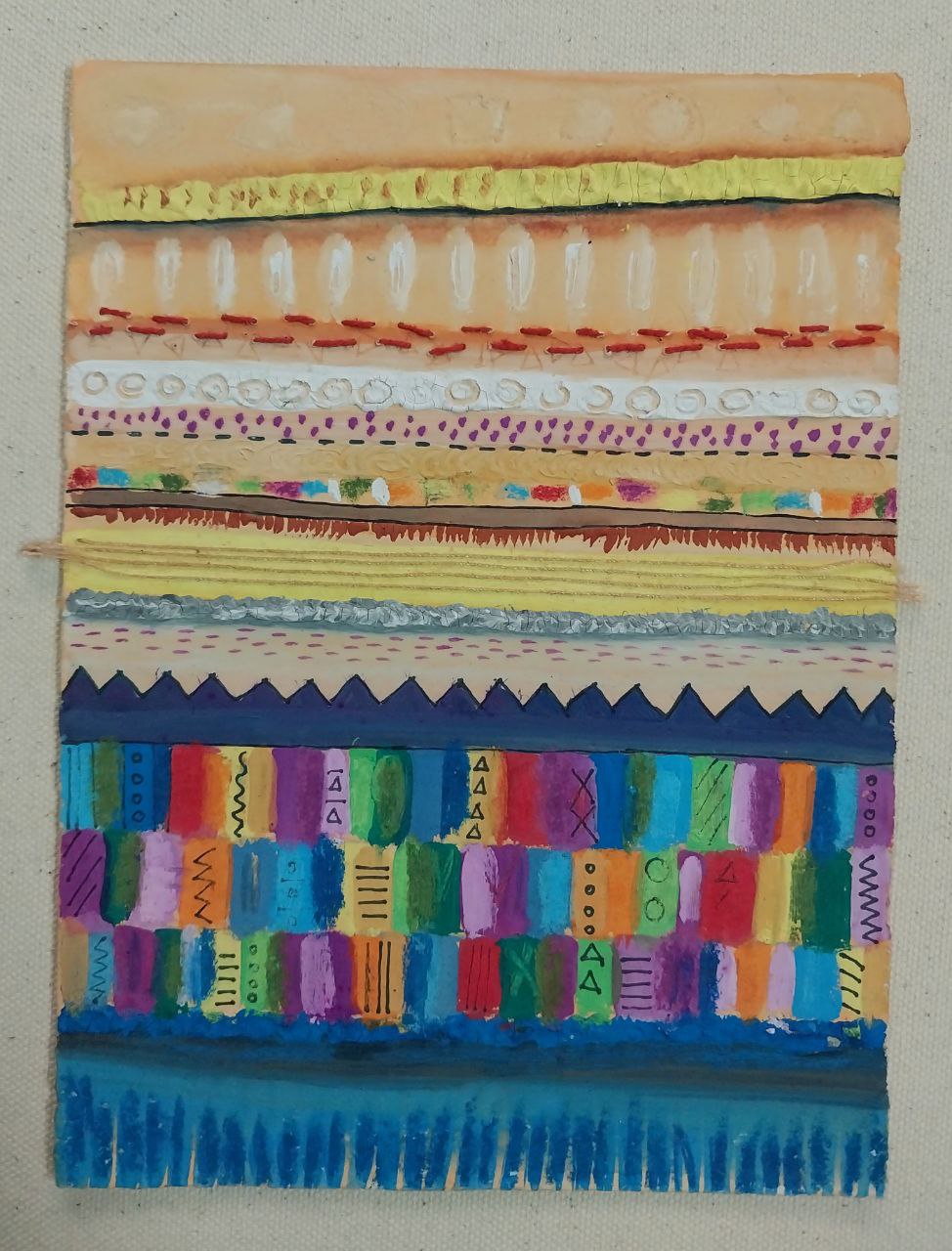 Original Acrylic Painting and Thread work on Handmade Paper