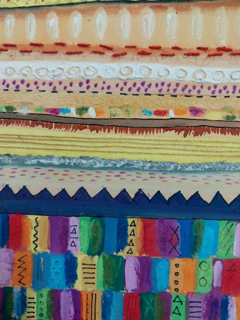 Original Acrylic Painting and Thread work on Handmade Paper