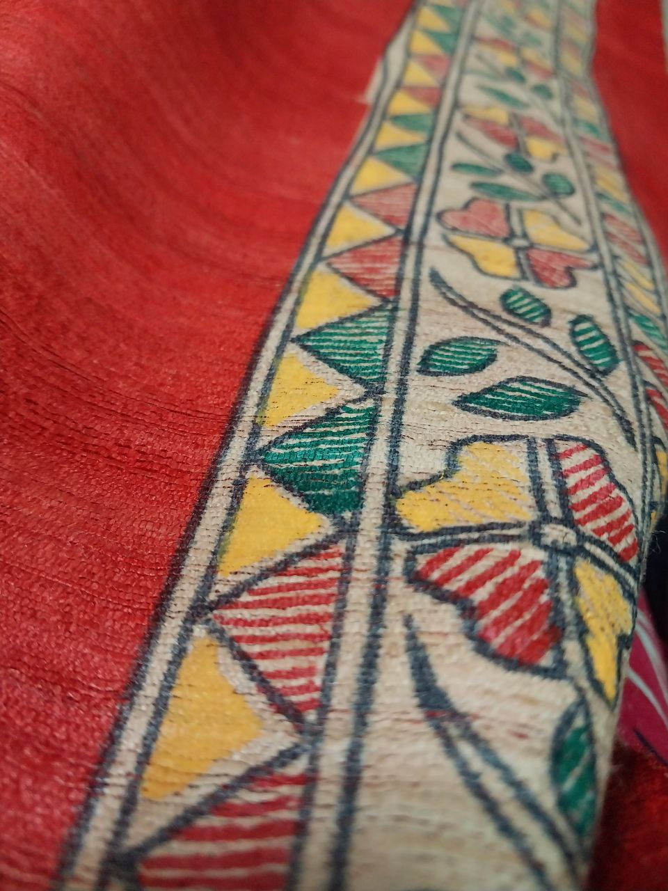 Madhubani Handpainted Saree on Pure Ghicha Tussar Saree with Running Blouse Piece