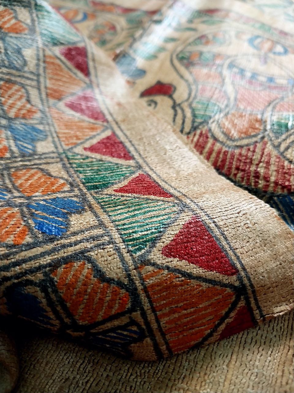 Madhubani Handpainted Saree on Pure Ghicha Tussar Saree with Running Blouse Piece