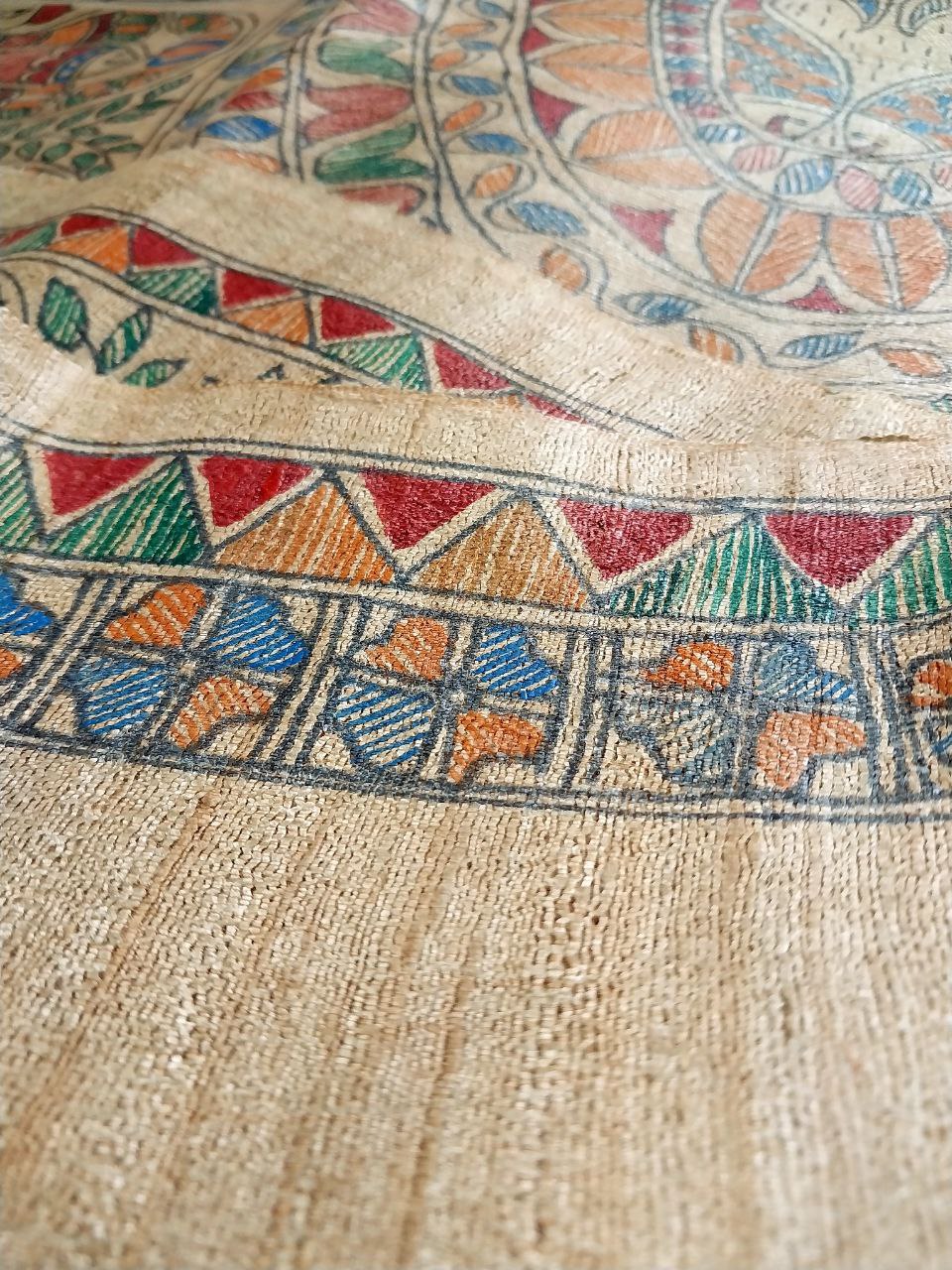 Madhubani Handpainted Saree on Pure Ghicha Tussar Saree with Running Blouse Piece