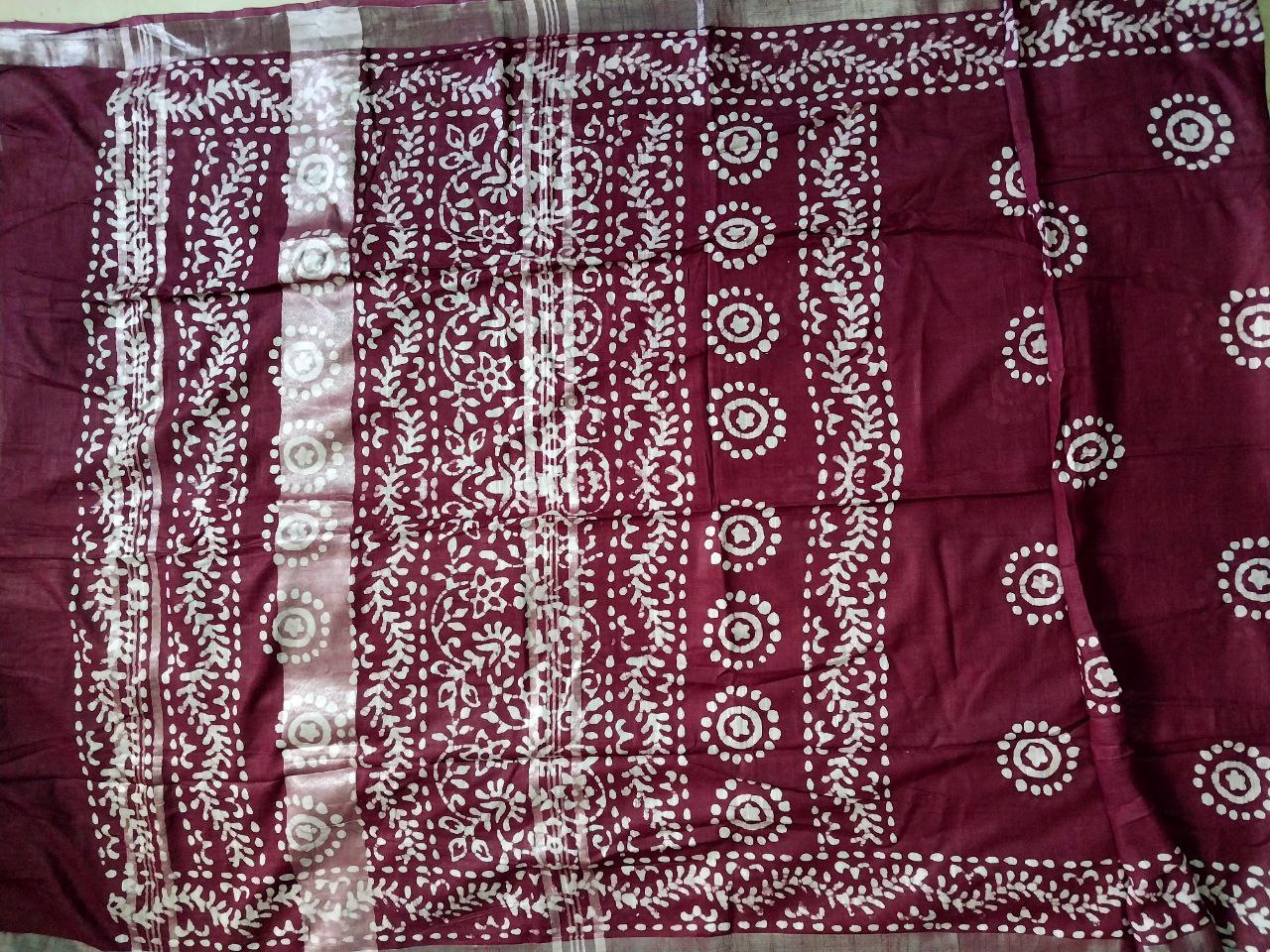 Linen Saree with Batik Print Design
