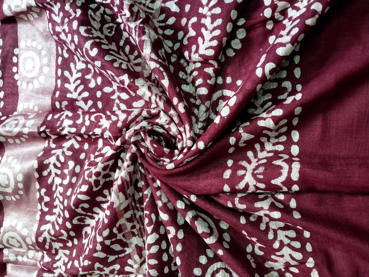 Linen Saree with Batik Print Design