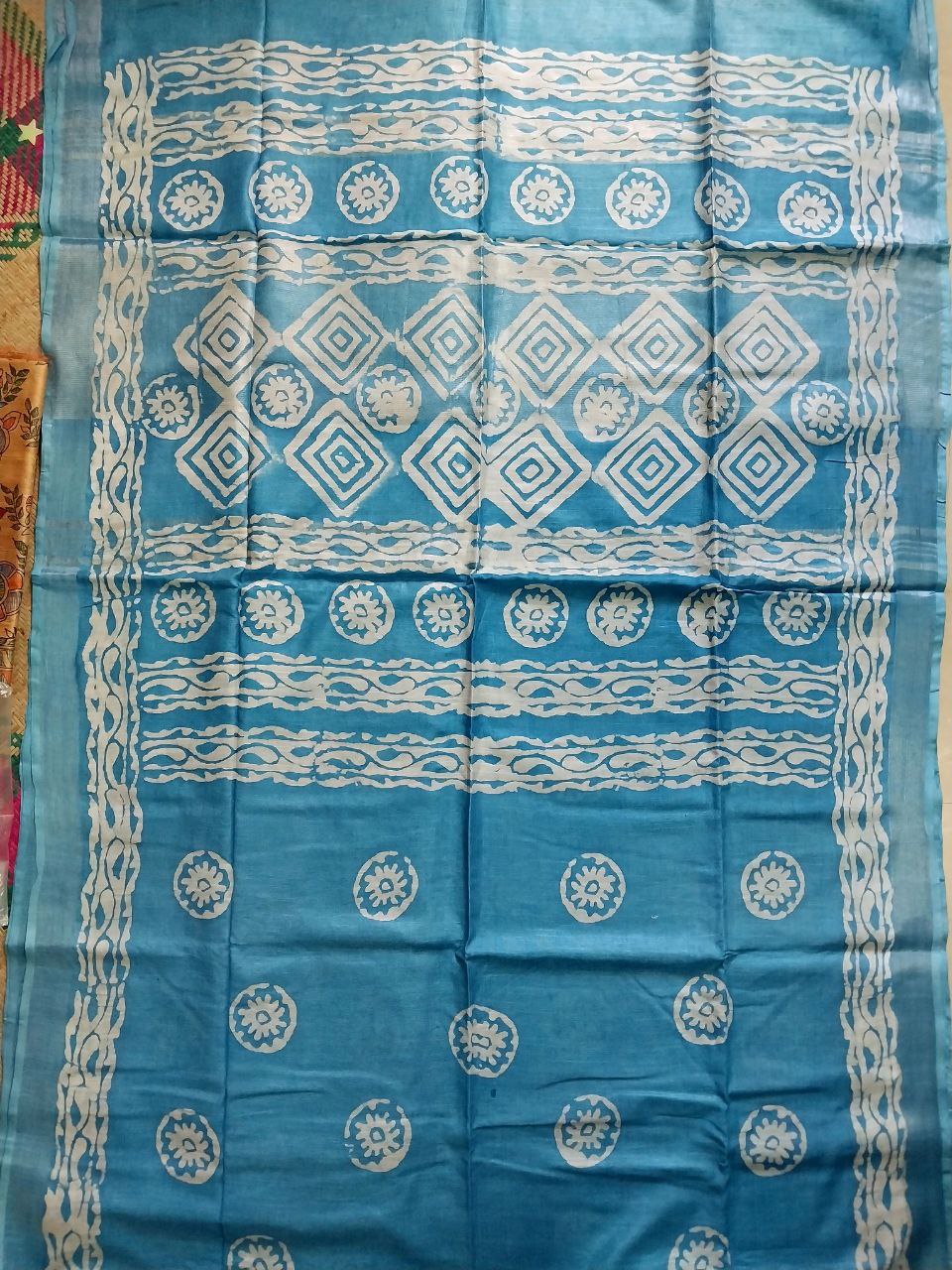 Linen Saree with Batik Print Design