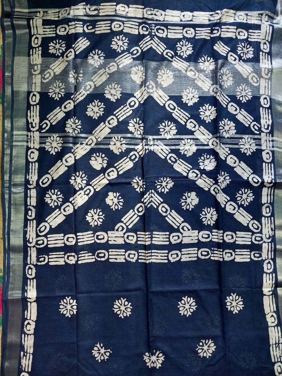 Linen Saree with Batik Print Design