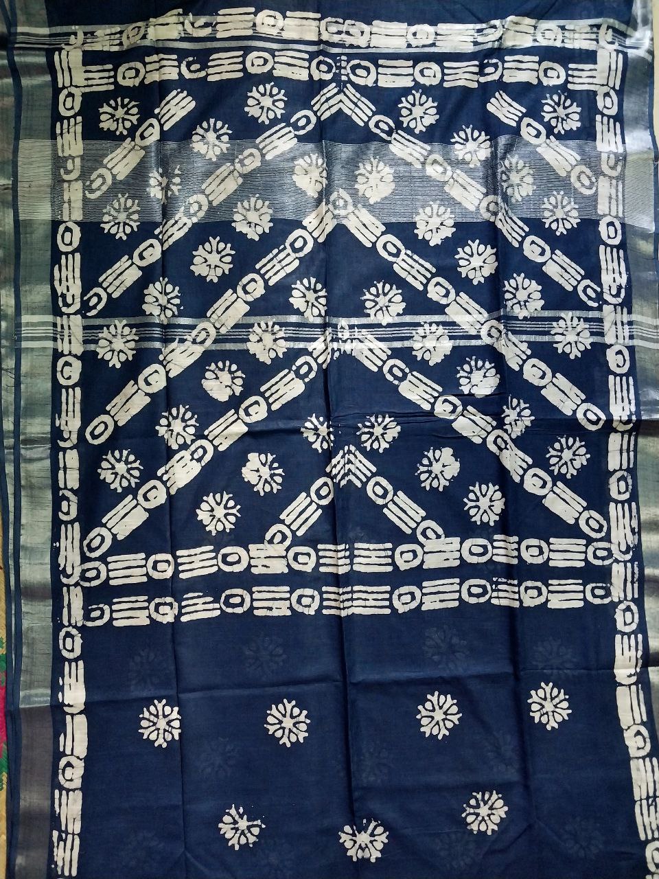 Linen Saree with Batik Print Design