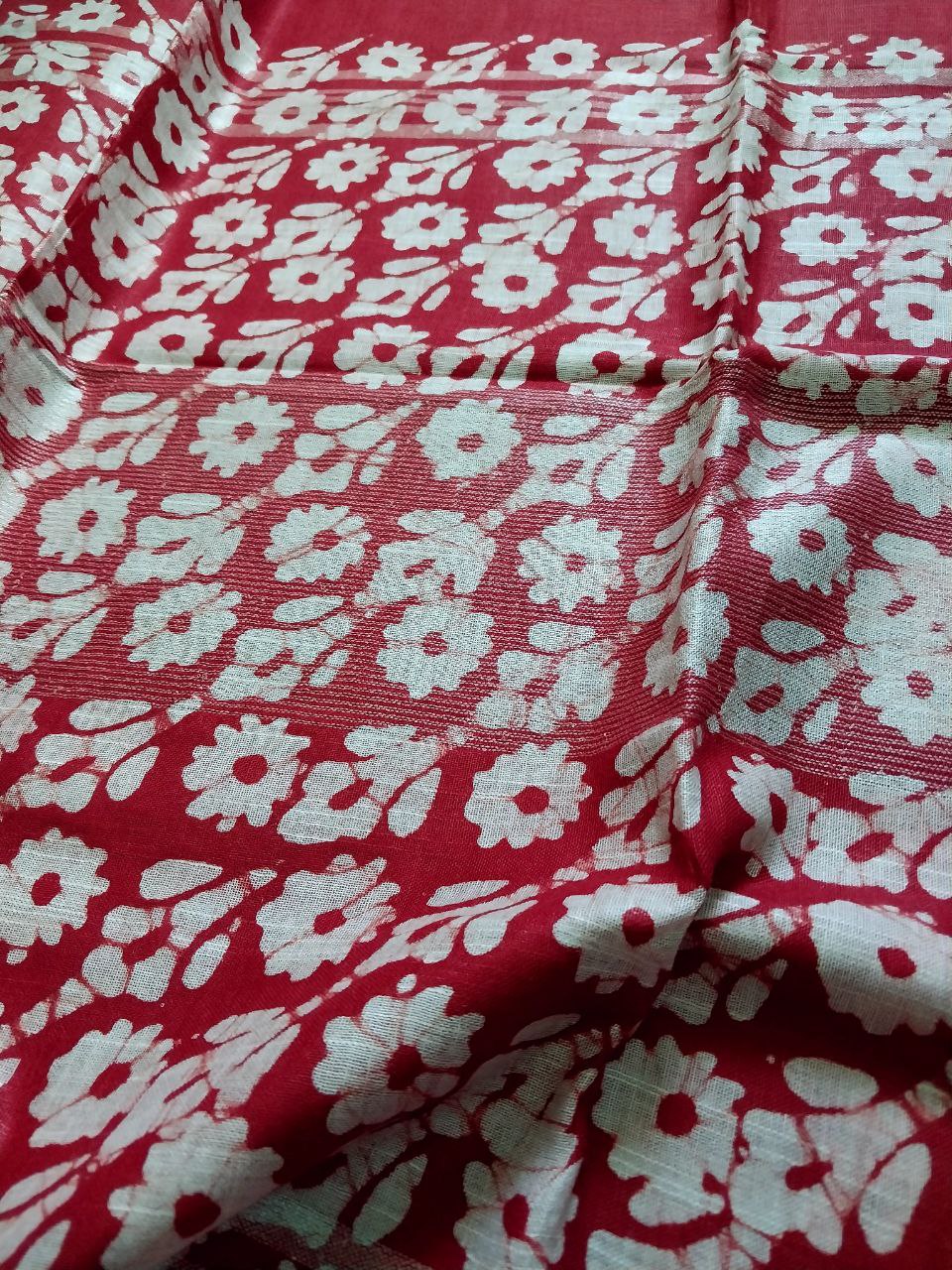 Linen Saree with Batik Print Design