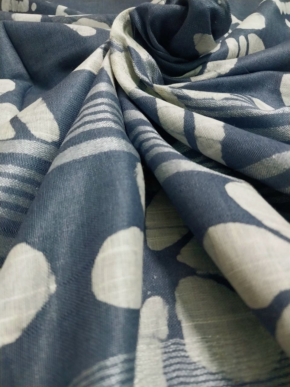 Linen Saree with Batik Print Design