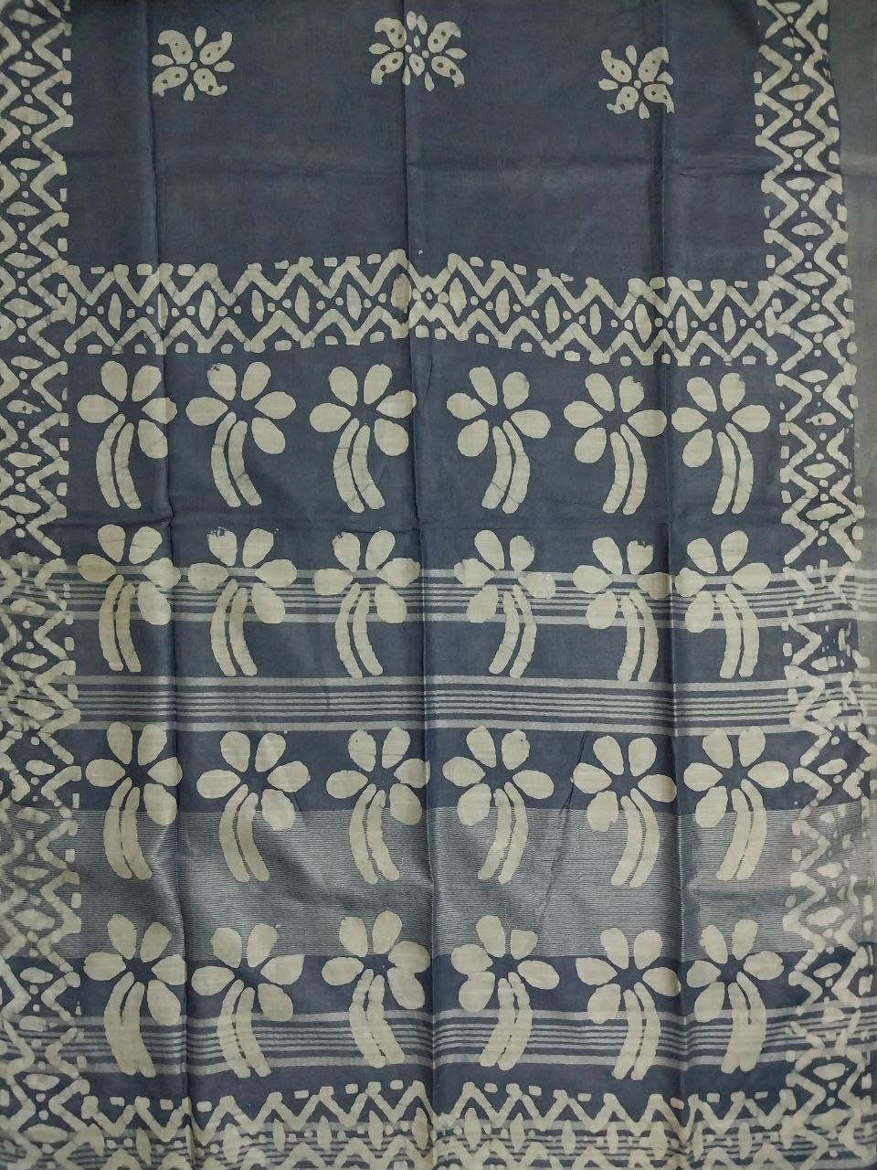 Linen Saree with Batik Print Design