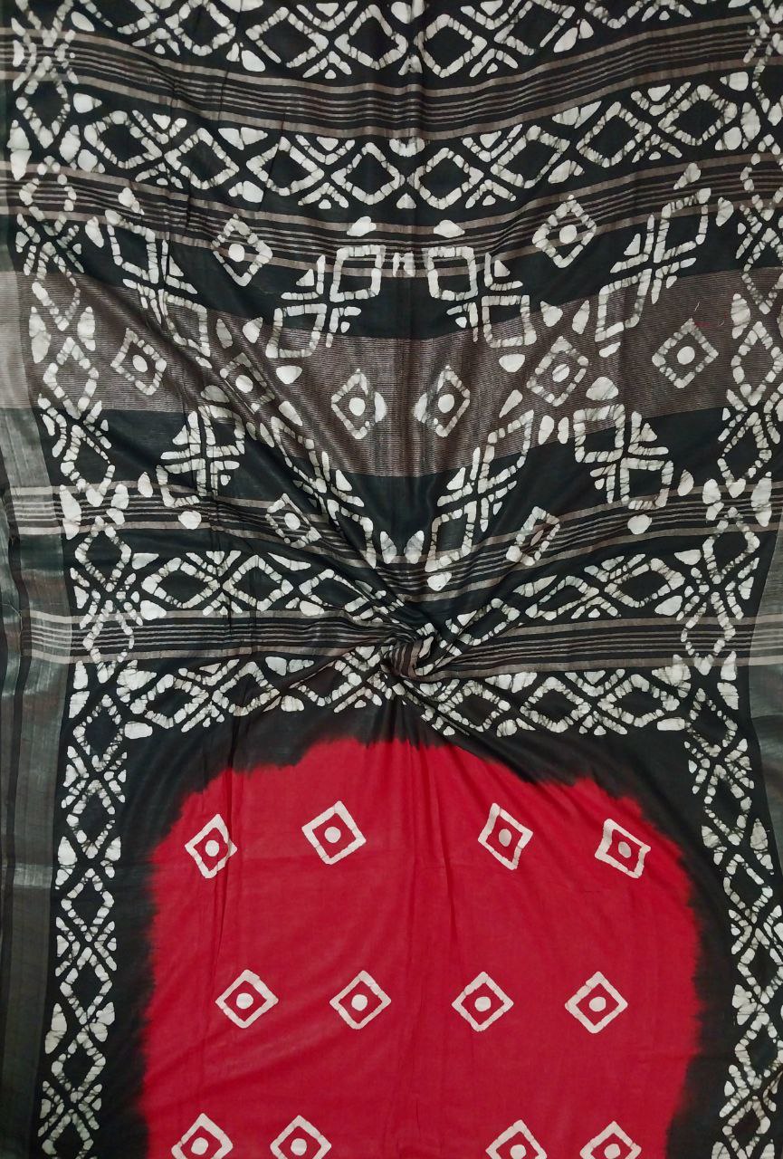 Linen Saree with Batik Print Design