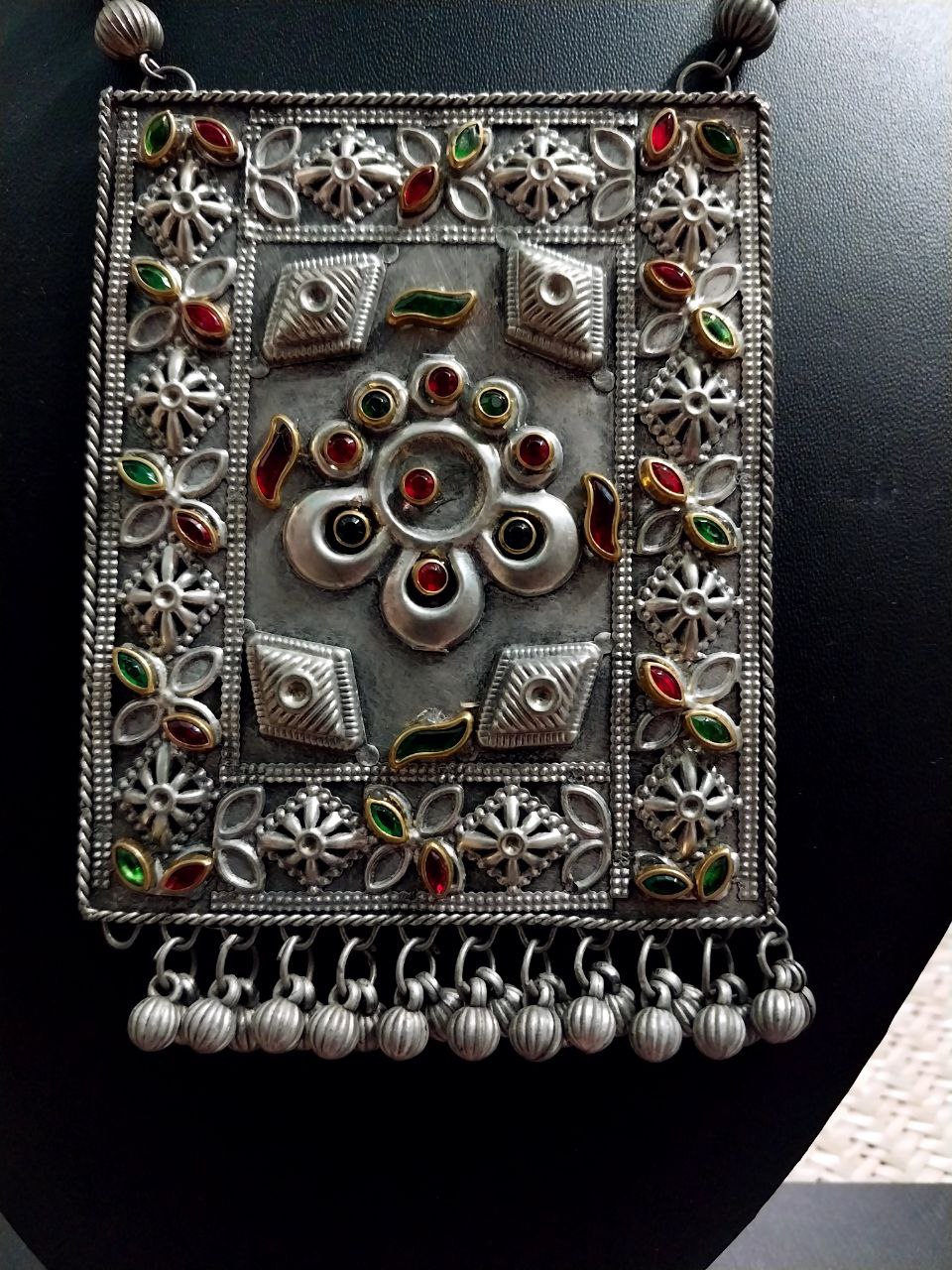 Oxidized Silver Necklace with Earrings