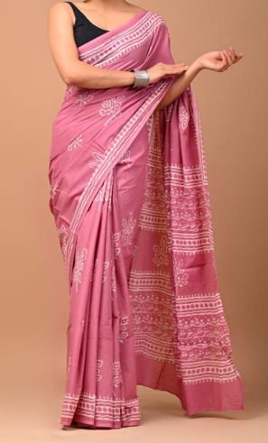 Pure Cotton Saree with Bagru Hand Block Print
