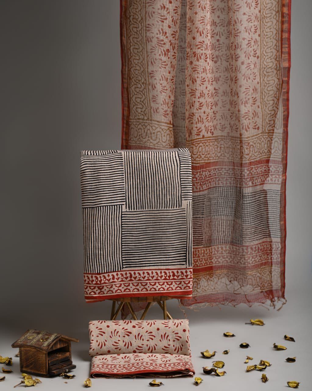 Pure Cotton Bagru Block Printed Suit Set with Kota Doriya Dupatta