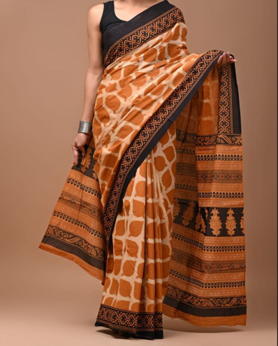 Bagru Hand Block Printed Pure Cotton Saree