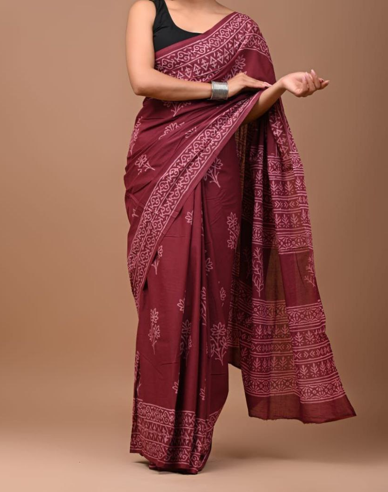Bagru Hand Block Printed Pure Cotton Saree