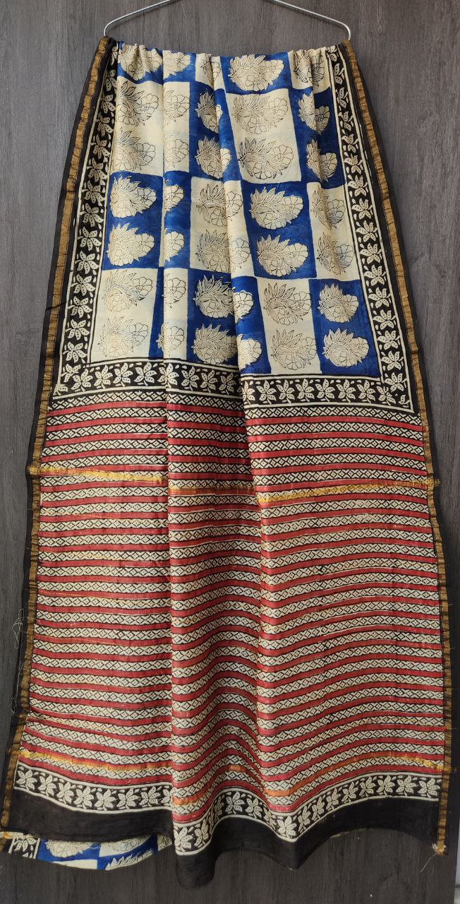 Bagru Hand Block Printed Pure Chanderi Silk Saree