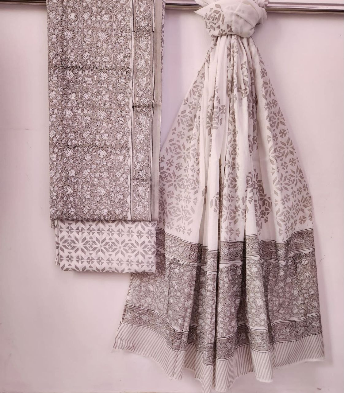 Pure Cotton Bagru Block Printed Suit Set with Kota Doriya Dupatta