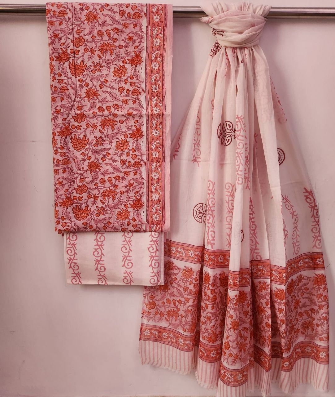 Pure Cotton Bagru Block Printed Suit Set with Kota Doriya Dupatta