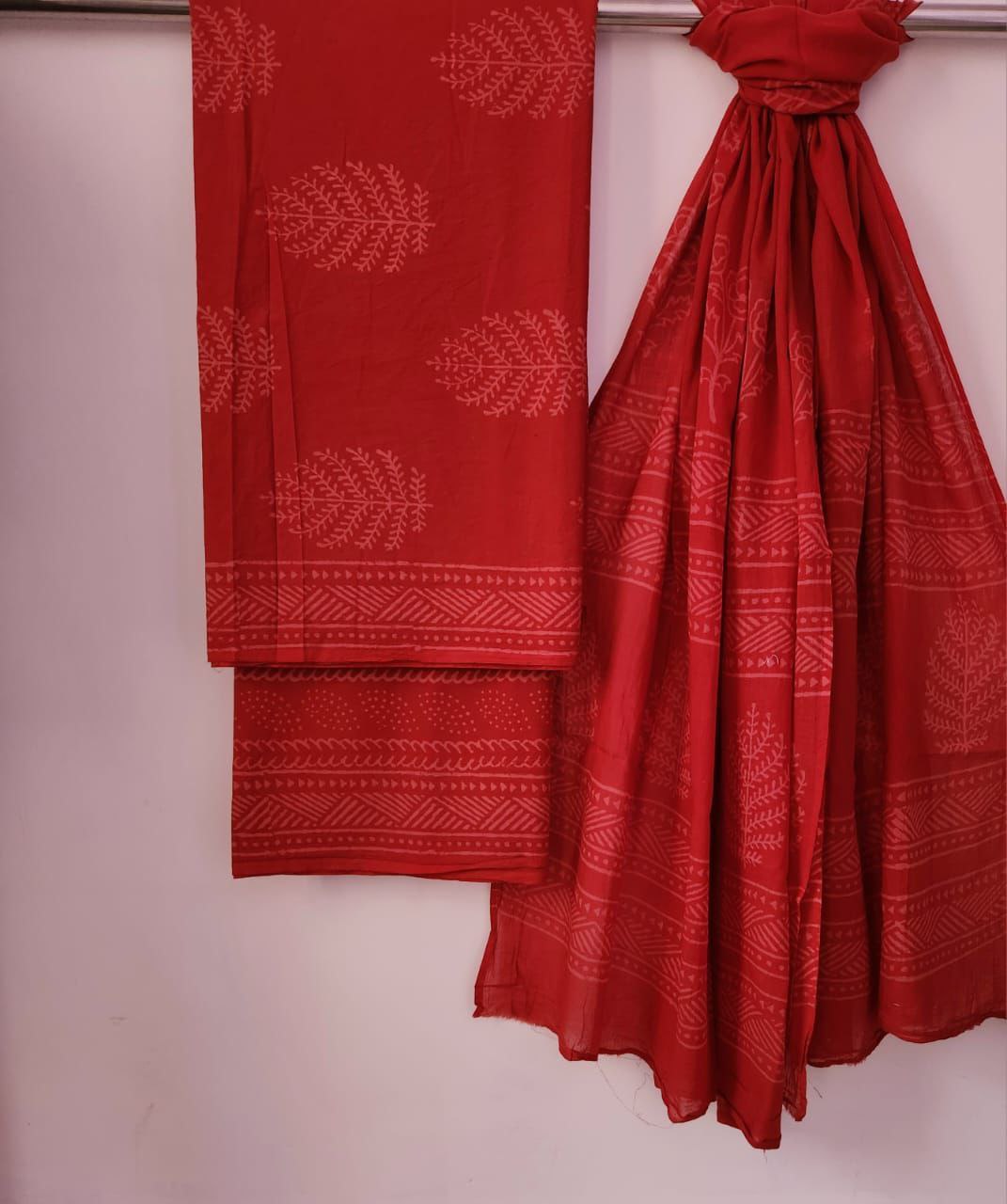 Pure Cotton Bagru Block Printed Suit Set with Kota Doriya Dupatta