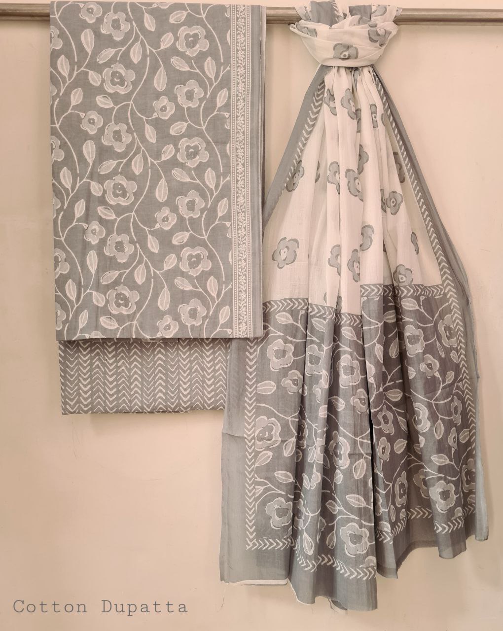 Pure Cotton Bagru Block Printed Suit Set with Kota Doriya Dupatta