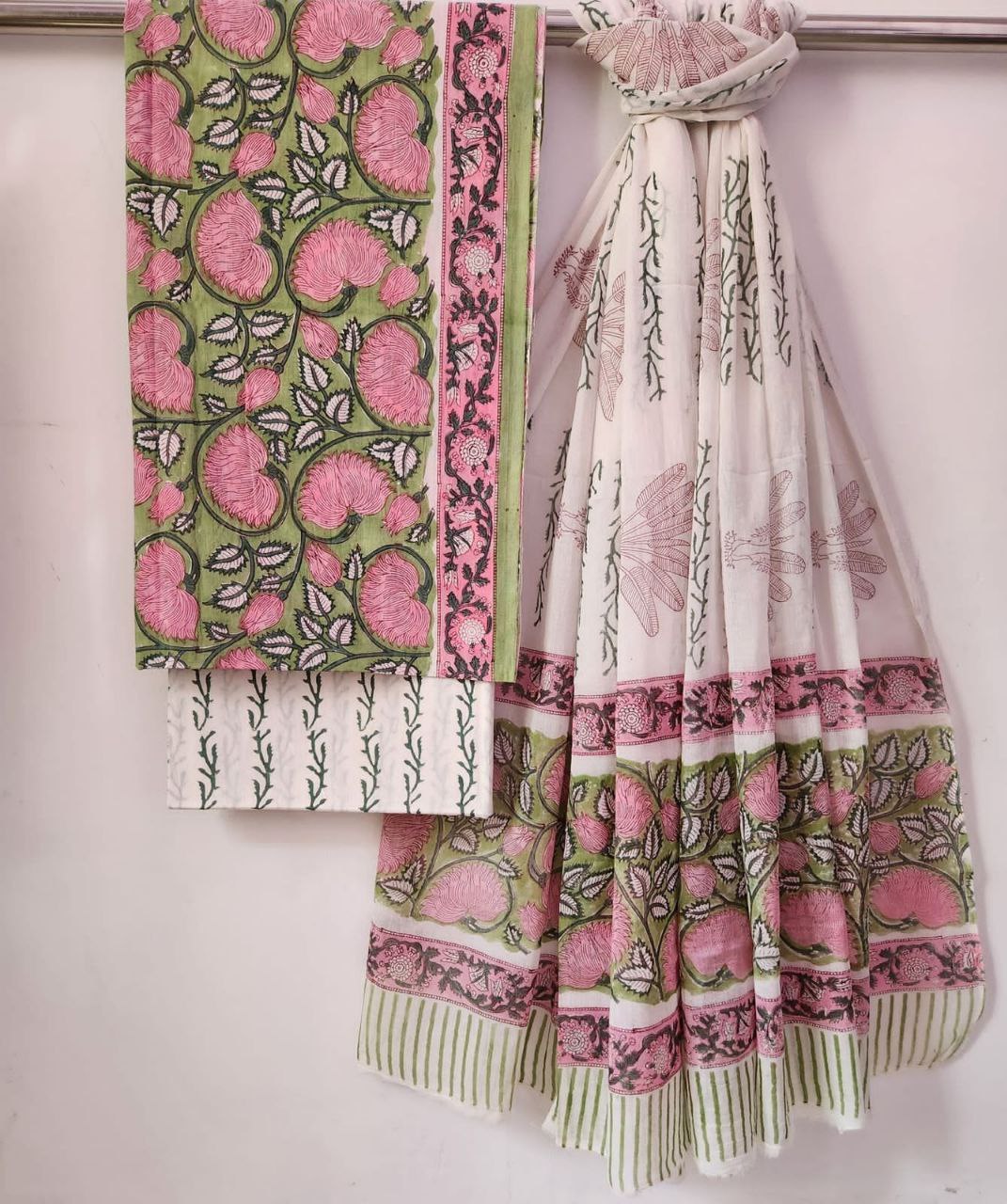 Pure Cotton Bagru Block Printed Suit Set with Kota Doriya Dupatta