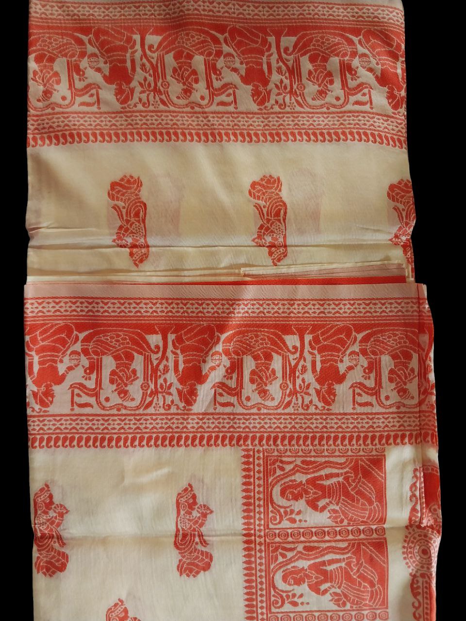 Replica Baluchori Saree – Off White & Red